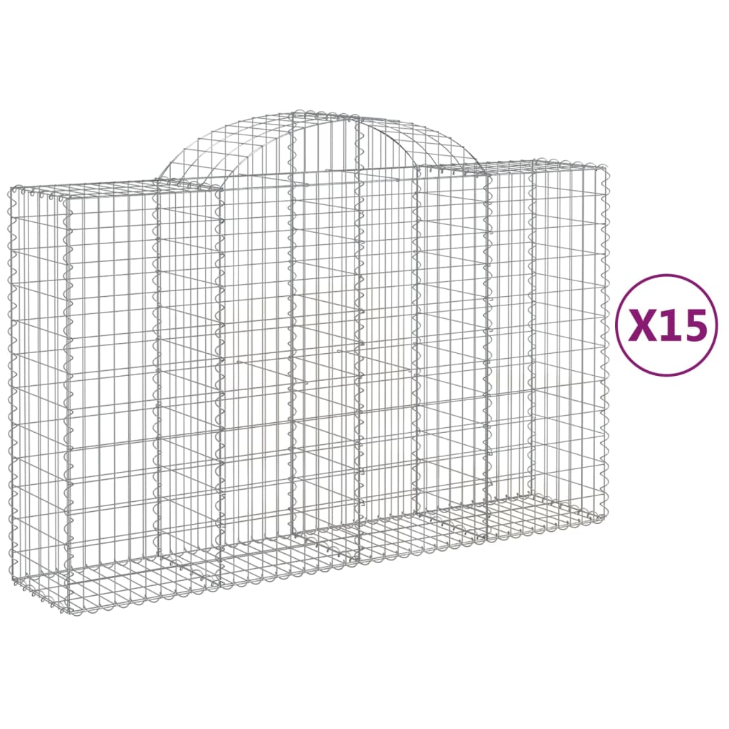 vidaXL Kosze gabionowe, 15 szt, 200x50x120/140cm, galwanizowane żelazo