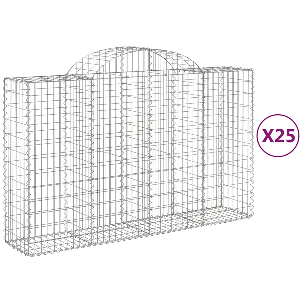 vidaXL Kosze gabionowe, 25 szt, 200x50x120/140cm, galwanizowane żelazo