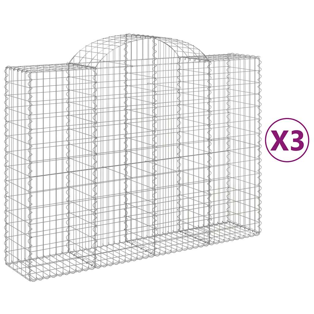 vidaXL Kosze gabionowe, 3 szt, 200x50x140/160 cm, galwanizowane żelazo