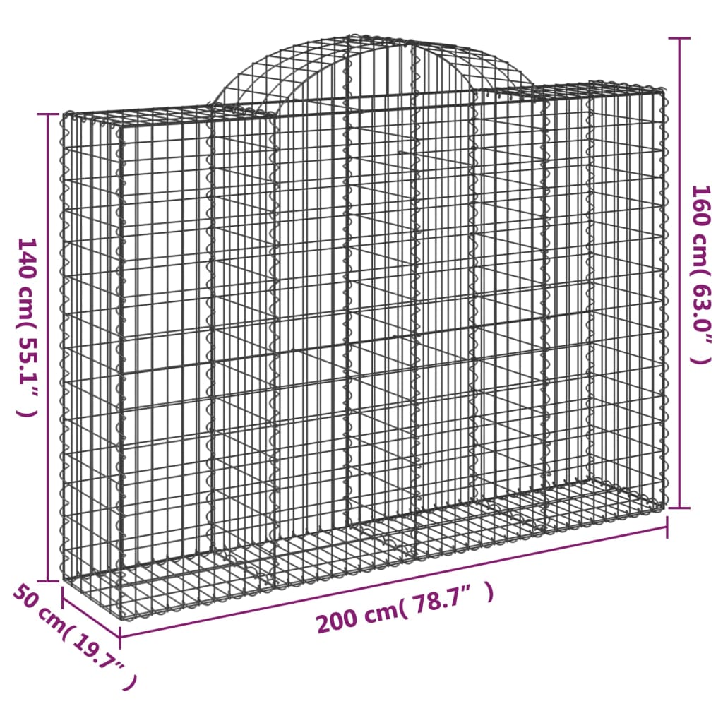 vidaXL Kosze gabionowe, 4 szt, 200x50x140/160 cm, galwanizowane żelazo
