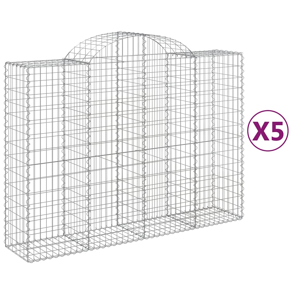 vidaXL Kosze gabionowe, 5 szt, 200x50x140/160 cm, galwanizowane żelazo