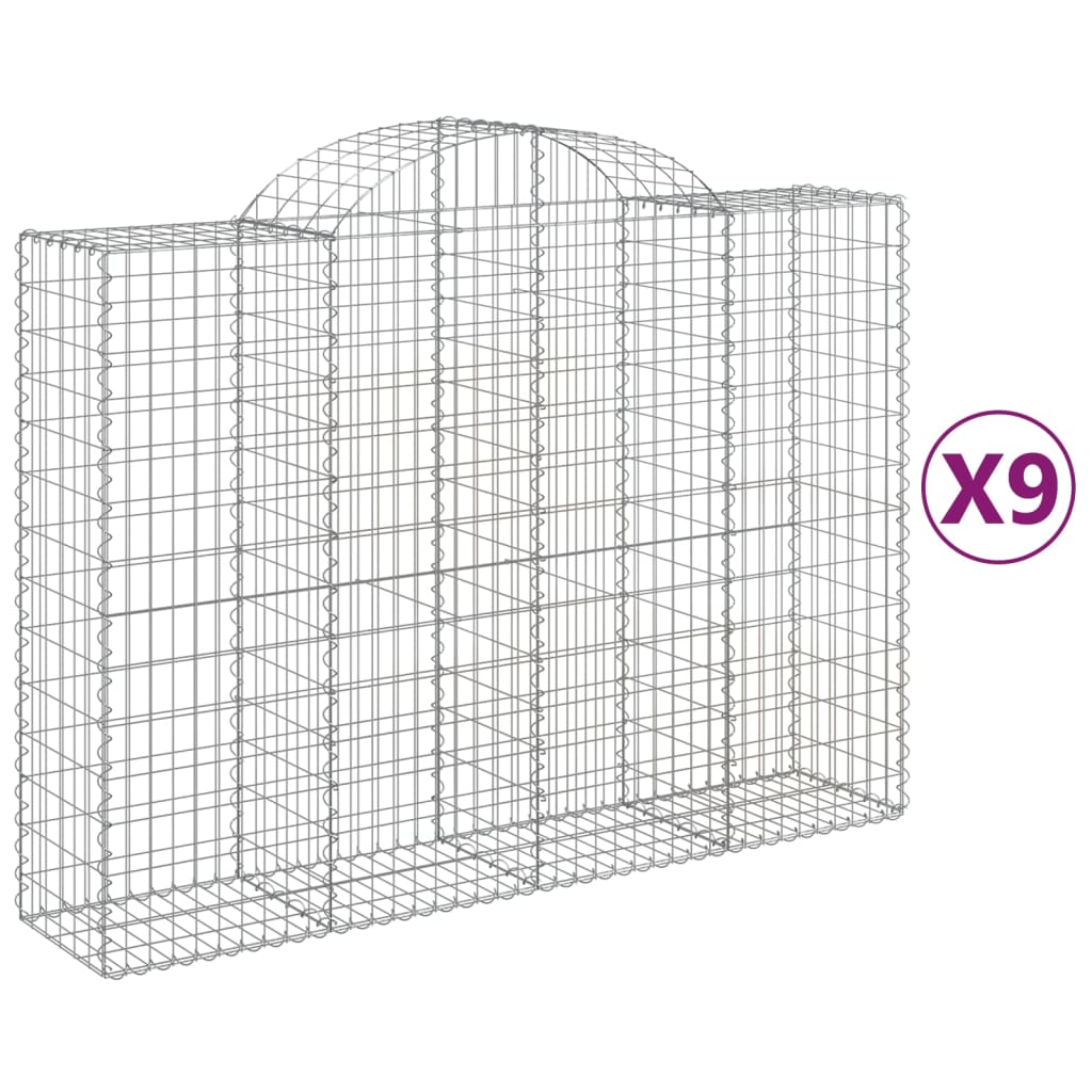 vidaXL Kosze gabionowe, 9 szt, 200x50x140/160 cm, galwanizowane żelazo