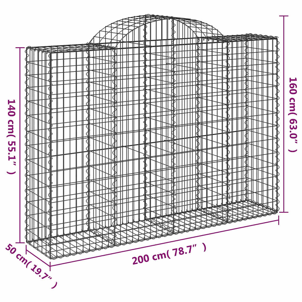 vidaXL Kosze gabionowe, 10 szt, 200x50x140/160cm, galwanizowane żelazo