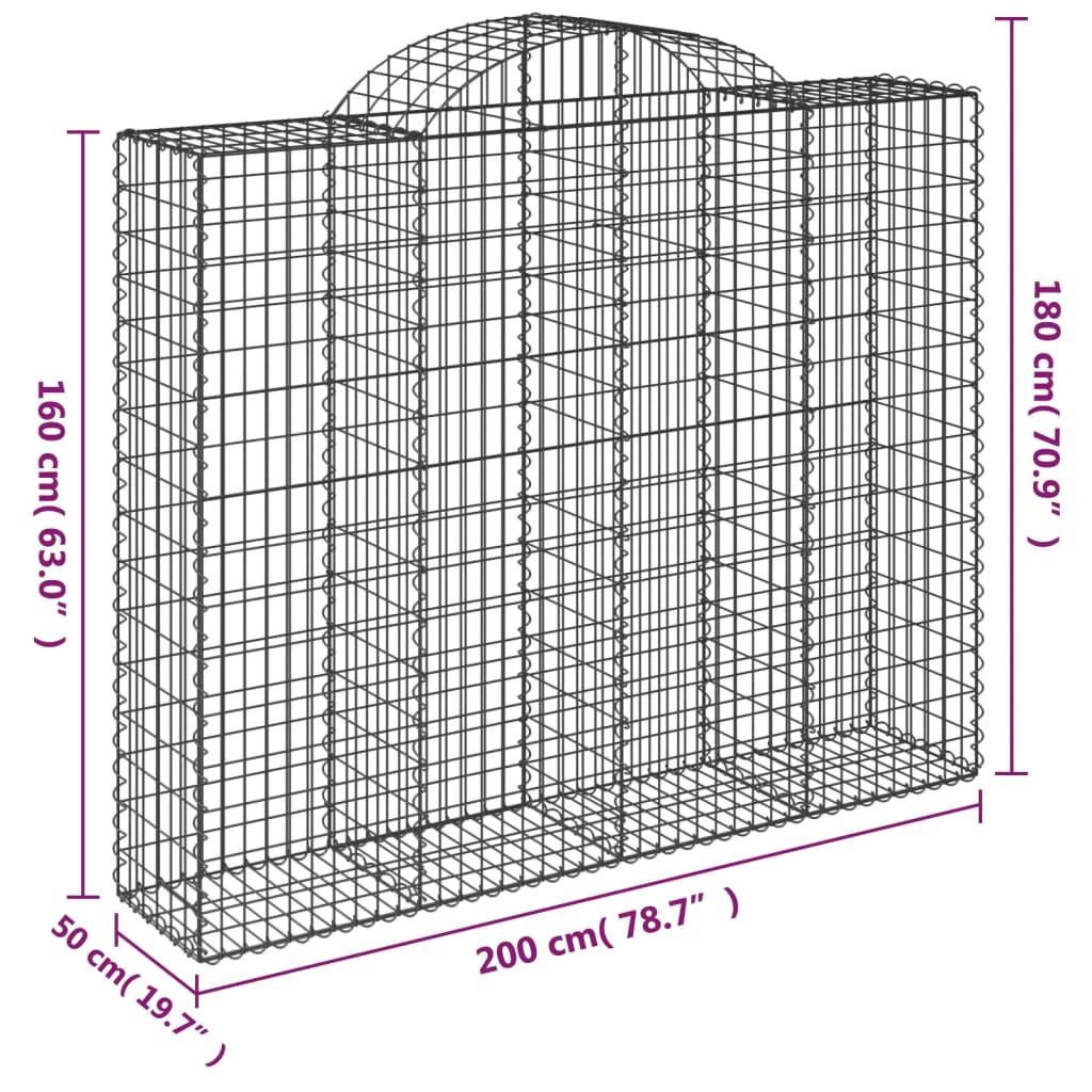 vidaXL Kosze gabionowe, 2 szt, 200x50x160/180 cm, galwanizowane żelazo