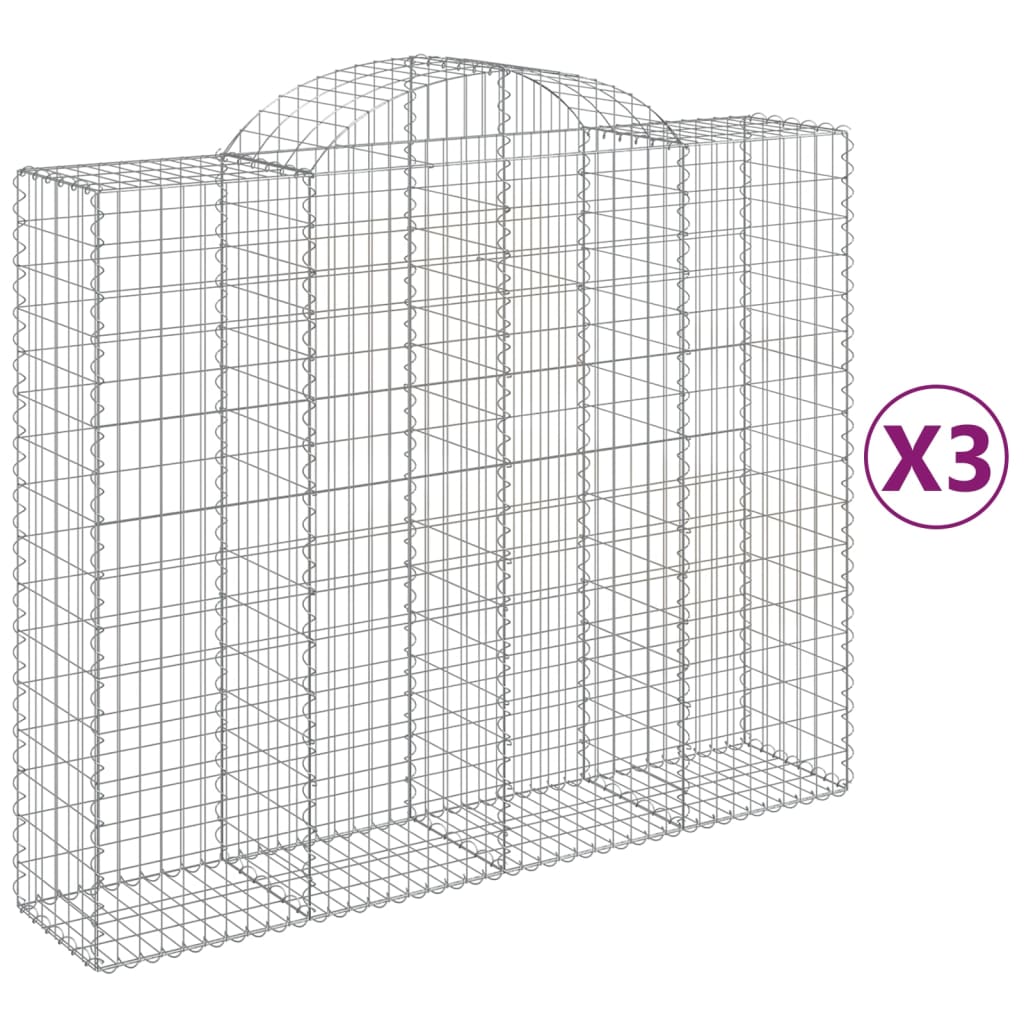 vidaXL Kosze gabionowe, 3 szt, 200x50x160/180 cm, galwanizowane żelazo