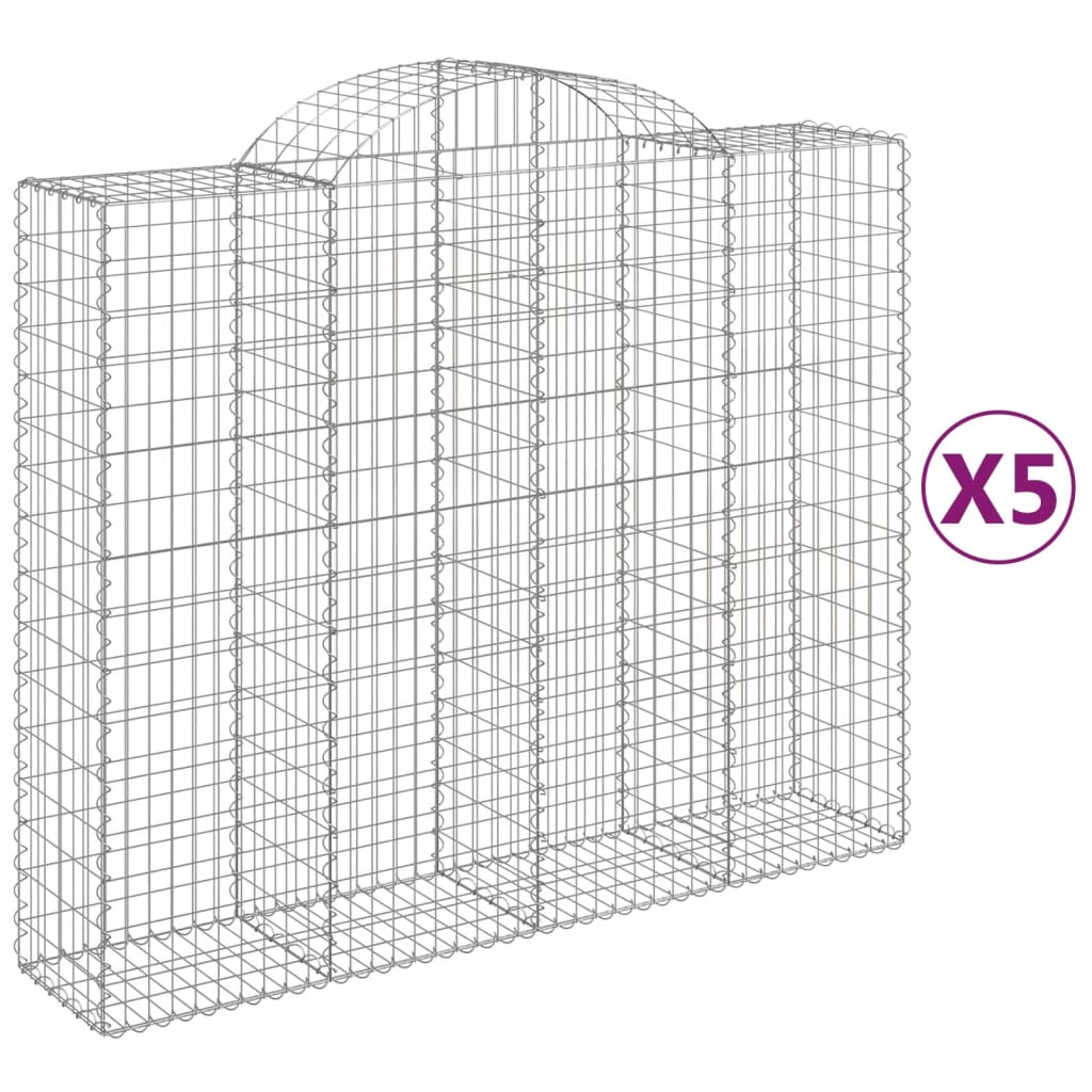 vidaXL Kosze gabionowe, 5 szt, 200x50x160/180 cm, galwanizowane żelazo