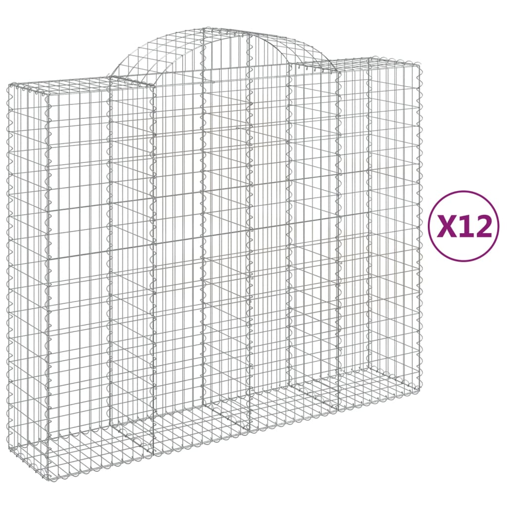 vidaXL Kosze gabionowe, 12 szt, 200x50x160/180cm, galwanizowane żelazo