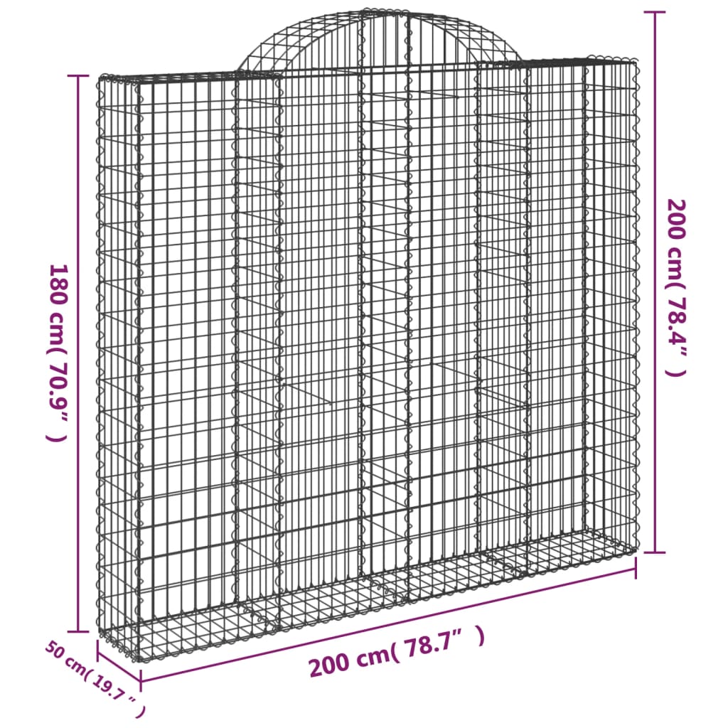 vidaXL Kosze gabionowe, 7 szt, 200x50x180/200 cm, galwanizowane żelazo
