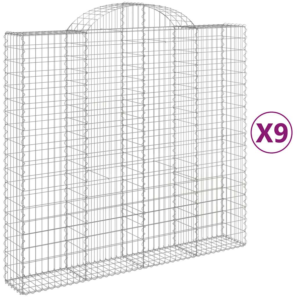 vidaXL Kosze gabionowe, 9 szt, 200x50x180/200 cm, galwanizowane żelazo