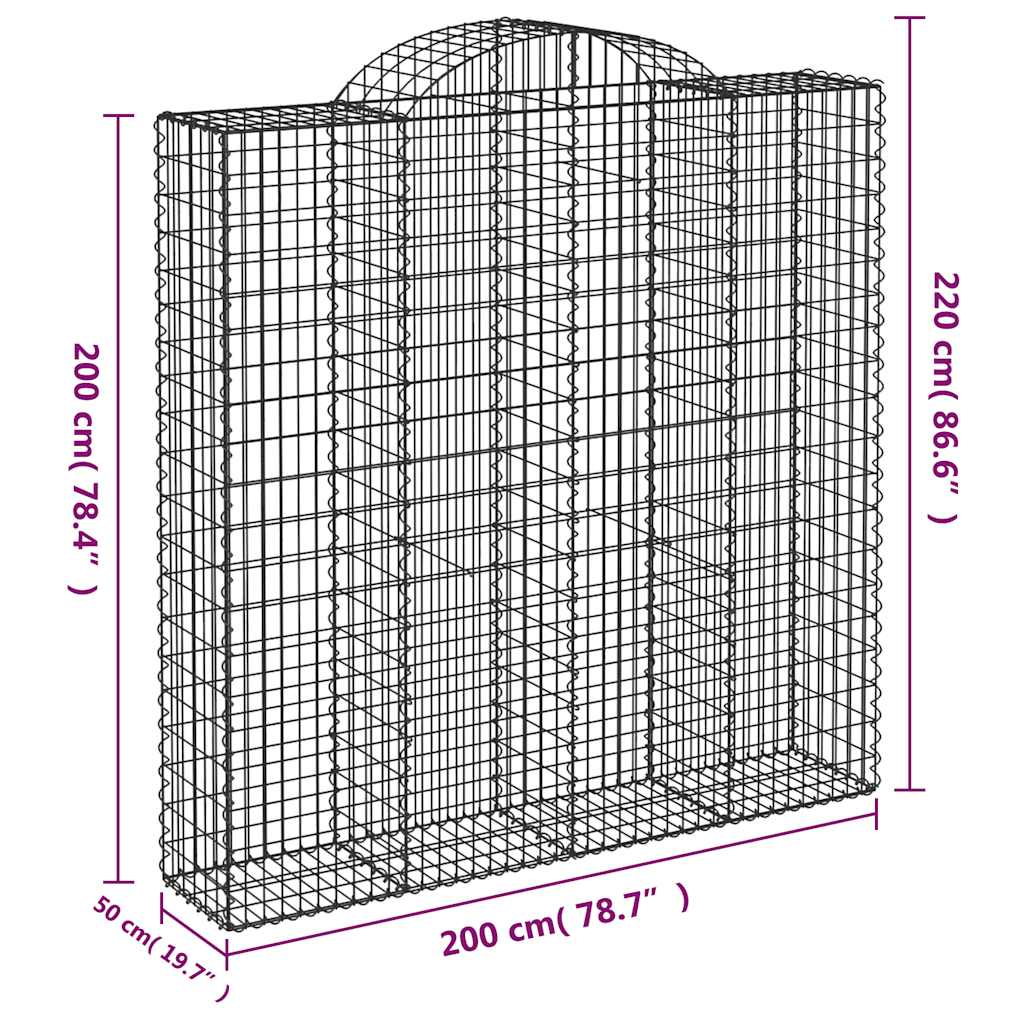 vidaXL Kosze gabionowe, 7 szt, 200x50x200/220 cm, galwanizowane żelazo