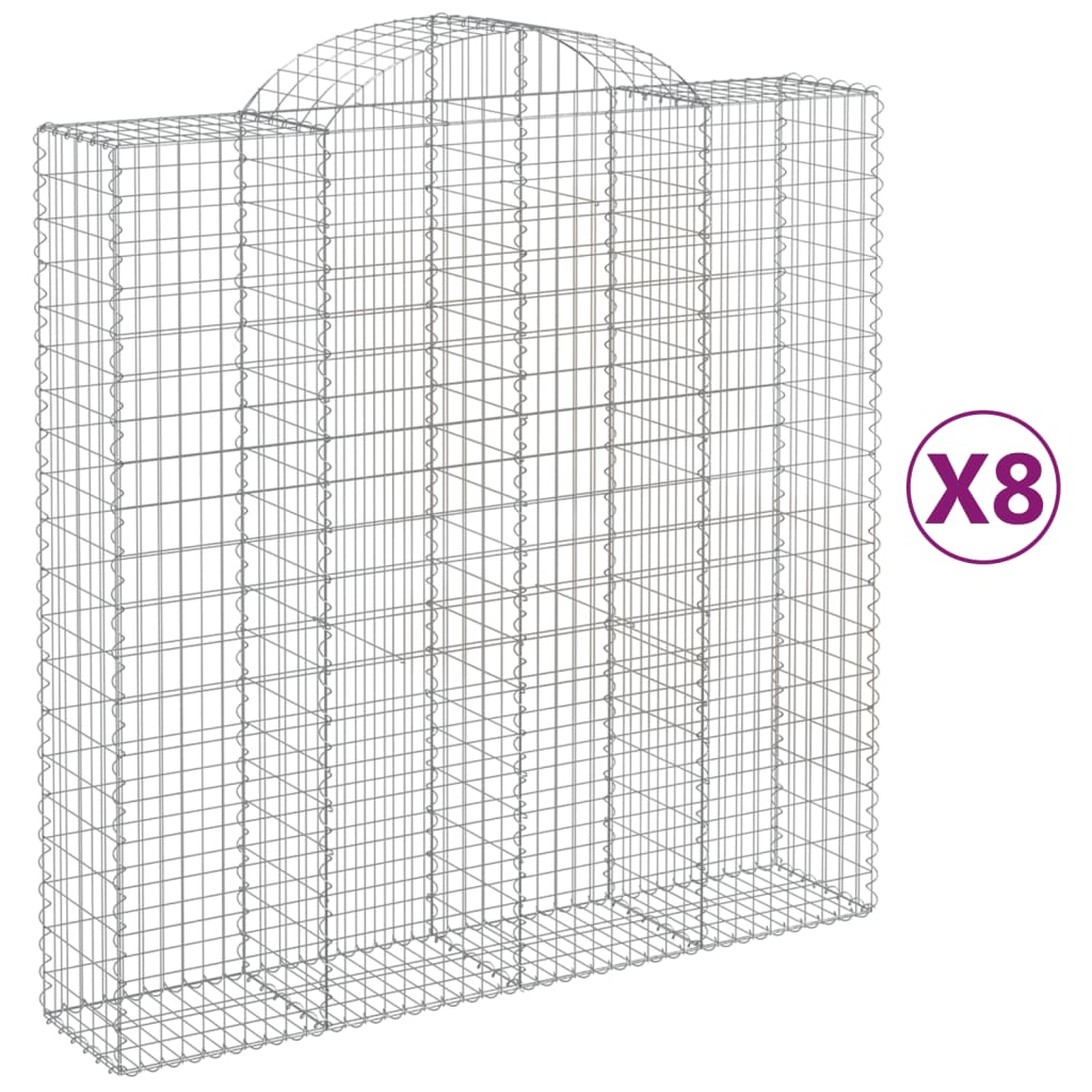 vidaXL Kosze gabionowe, 8 szt, 200x50x200/220 cm, galwanizowane żelazo