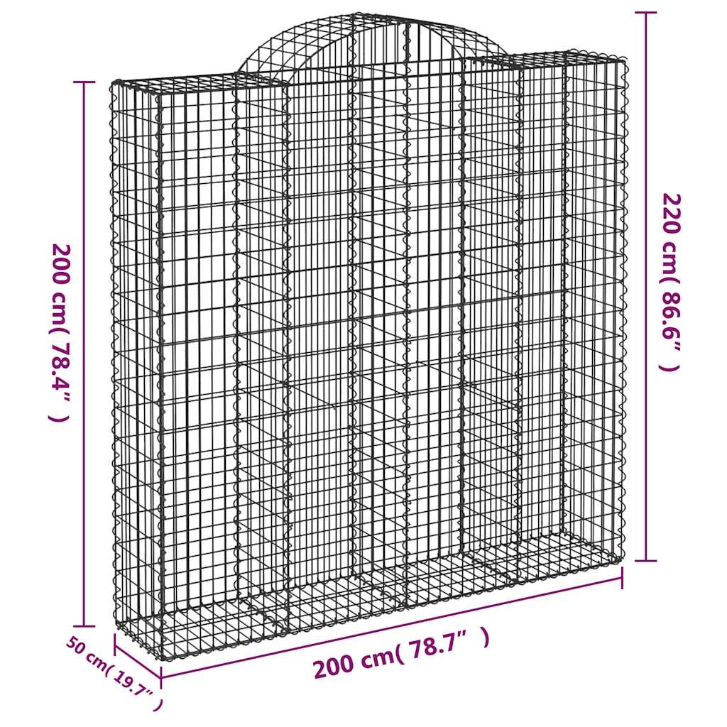 vidaXL Kosze gabionowe, 9 szt, 200x50x200/220 cm, galwanizowane żelazo