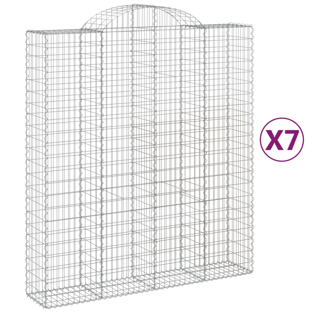 vidaXL Kosze gabionowe, 7 szt, 200x50x220/240 cm, galwanizowane żelazo