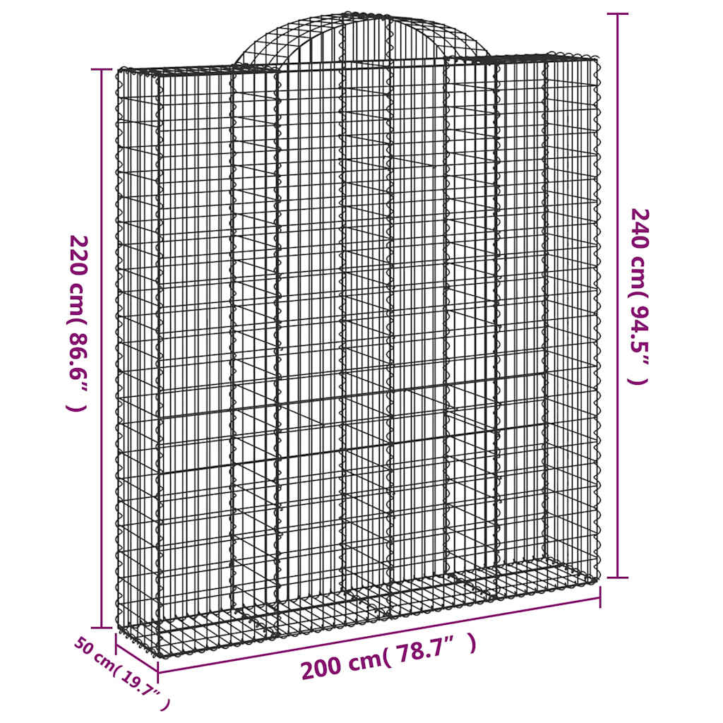 vidaXL Kosze gabionowe, 9 szt, 200x50x220/240 cm, galwanizowane żelazo