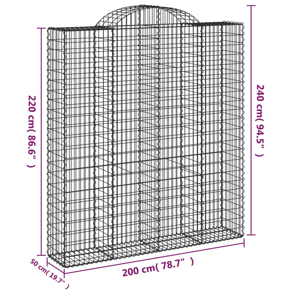 vidaXL Kosze gabionowe, 11 szt, 200x50x220/240cm, galwanizowane żelazo
