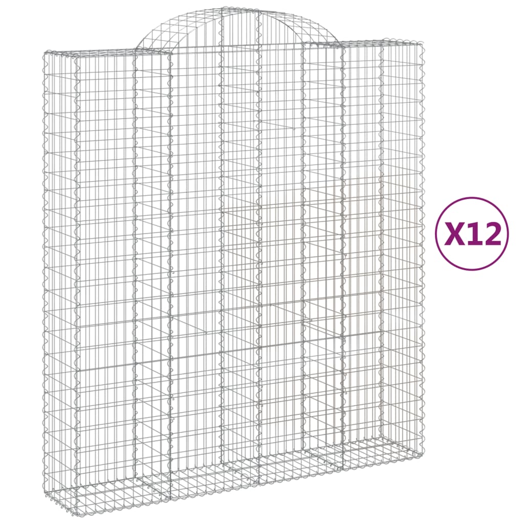 vidaXL Kosze gabionowe, 12 szt, 200x50x220/240cm, galwanizowane żelazo