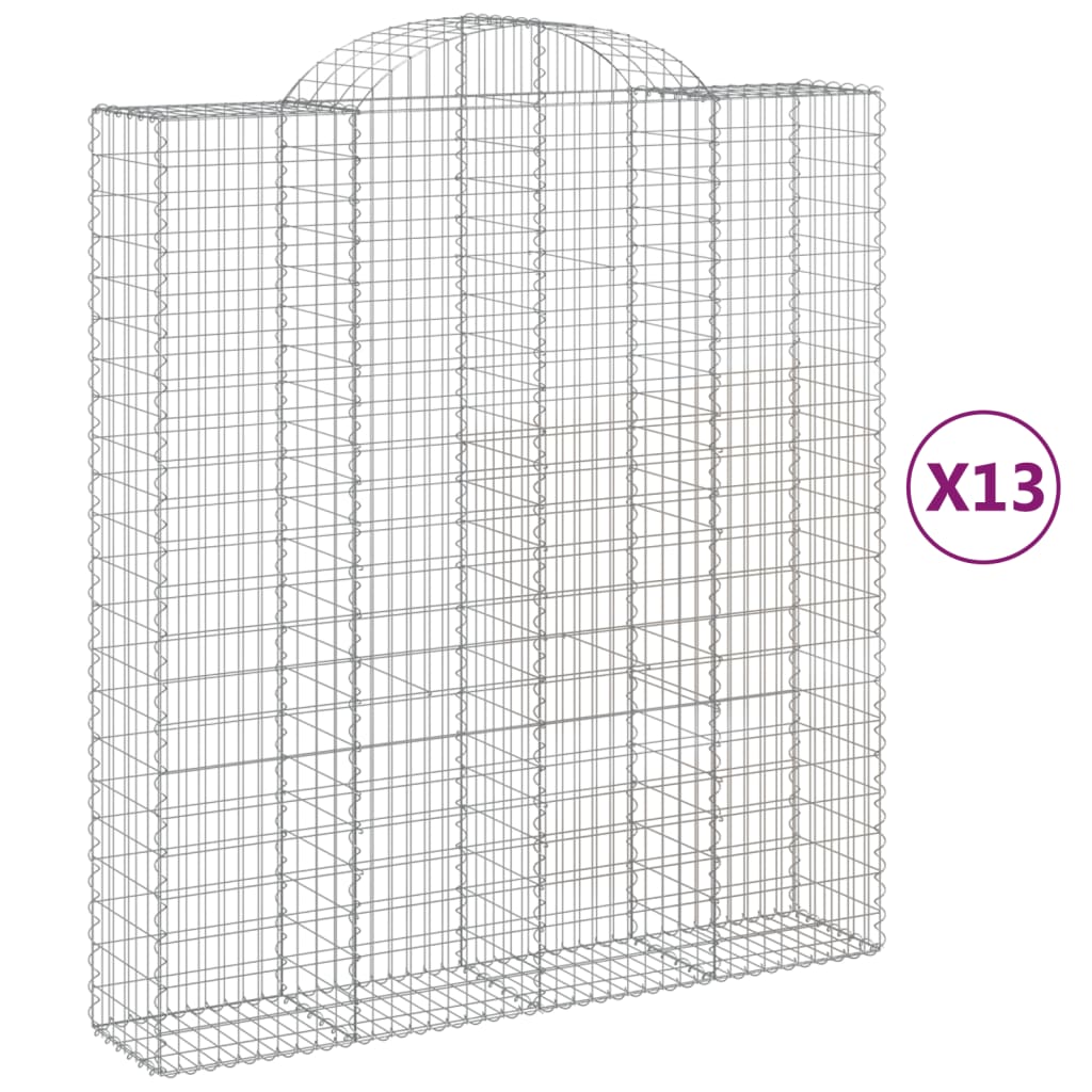 vidaXL Kosze gabionowe, 13 szt, 200x50x220/240cm, galwanizowane żelazo