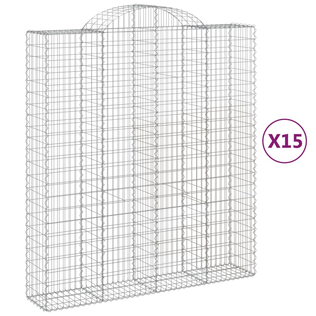 vidaXL Kosze gabionowe, 15 szt, 200x50x220/240cm, galwanizowane żelazo