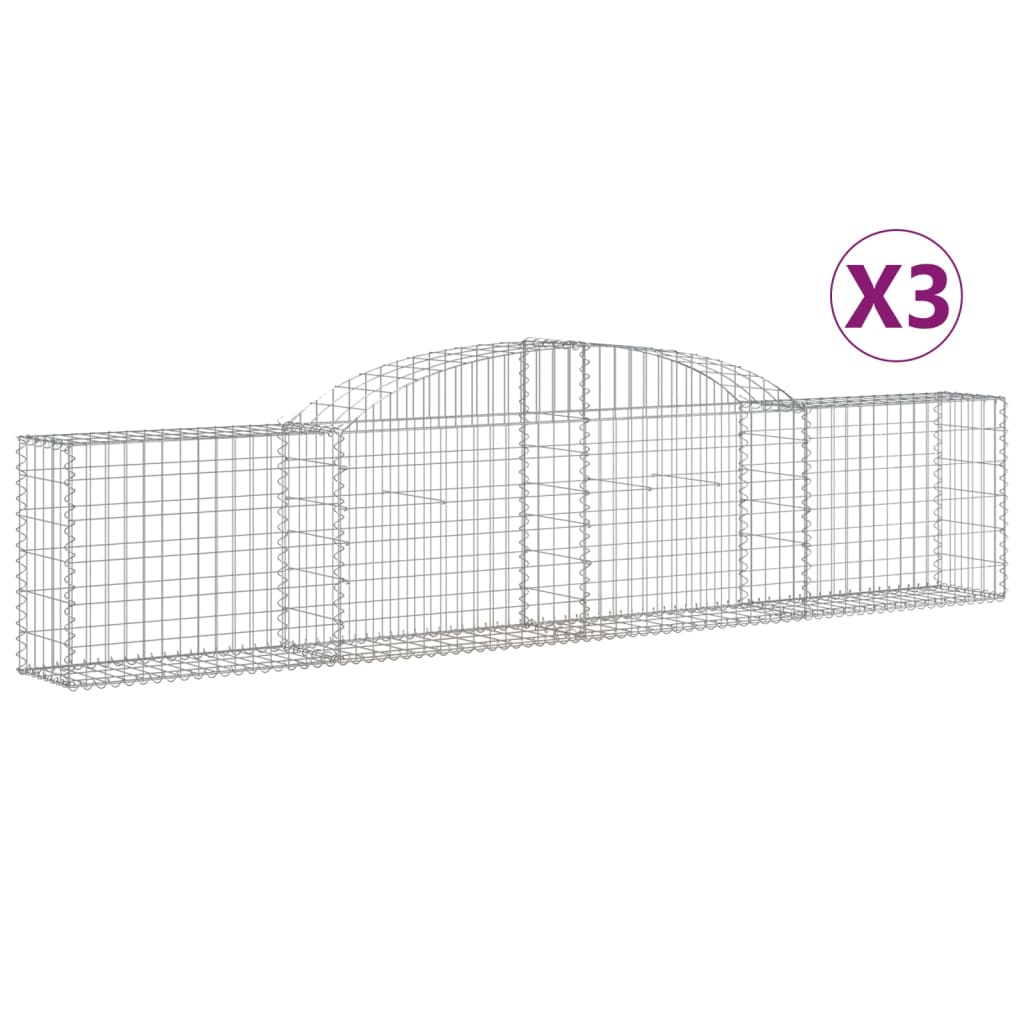 vidaXL Kosze gabionowe, 3 szt., 300x30x60/80 cm, galwanizowane żelazo