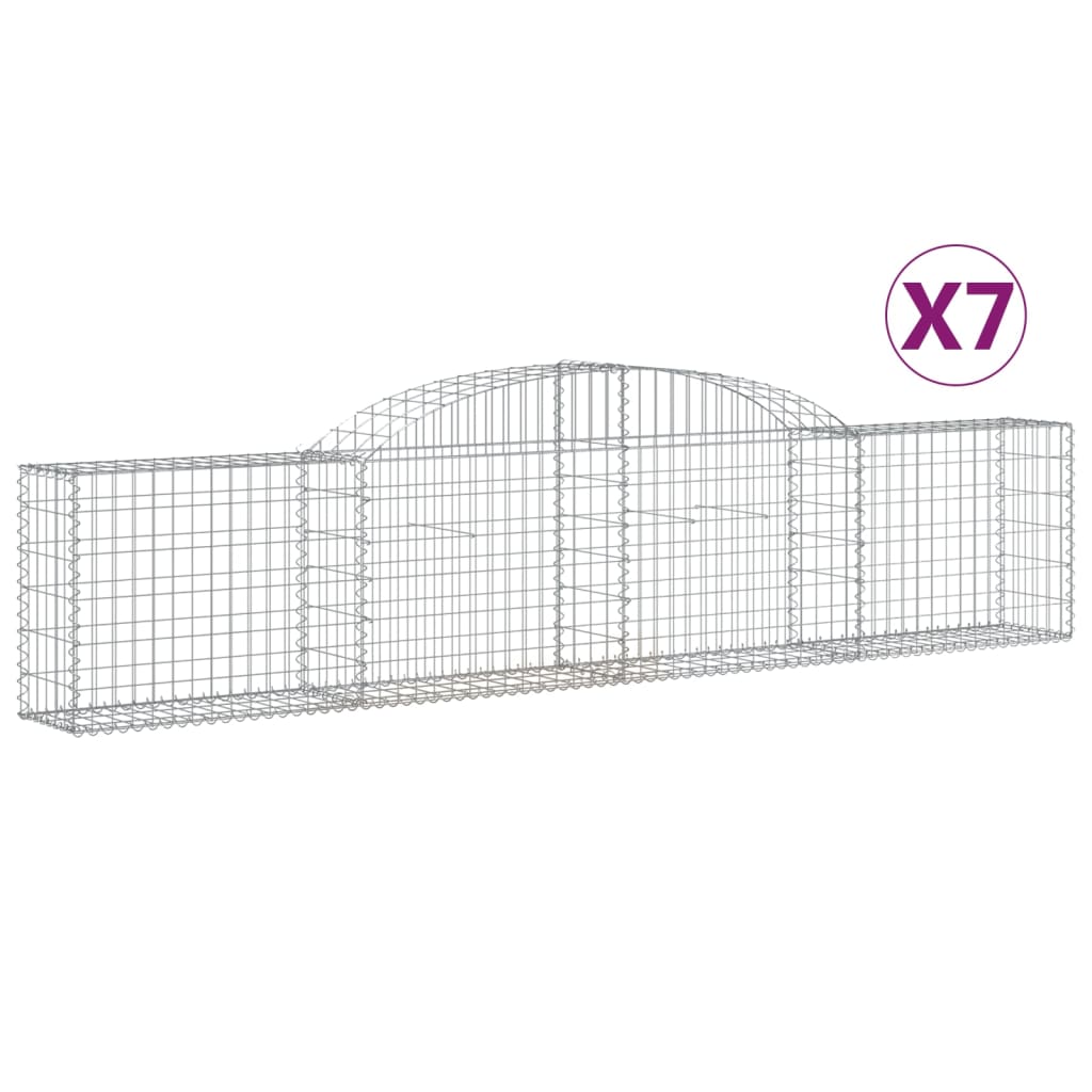 vidaXL Kosze gabionowe, 7 szt., 300x30x60/80 cm, galwanizowane żelazo