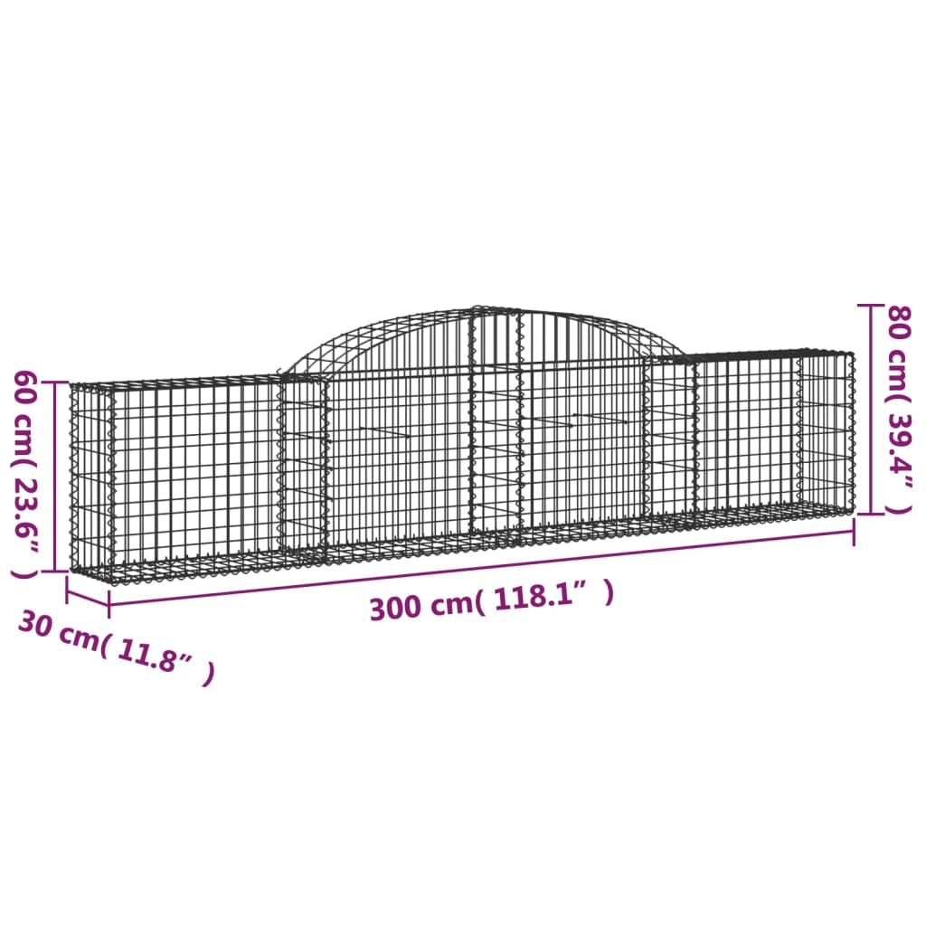 vidaXL Kosze gabionowe, 8 szt., 300x30x60/80 cm, galwanizowane żelazo