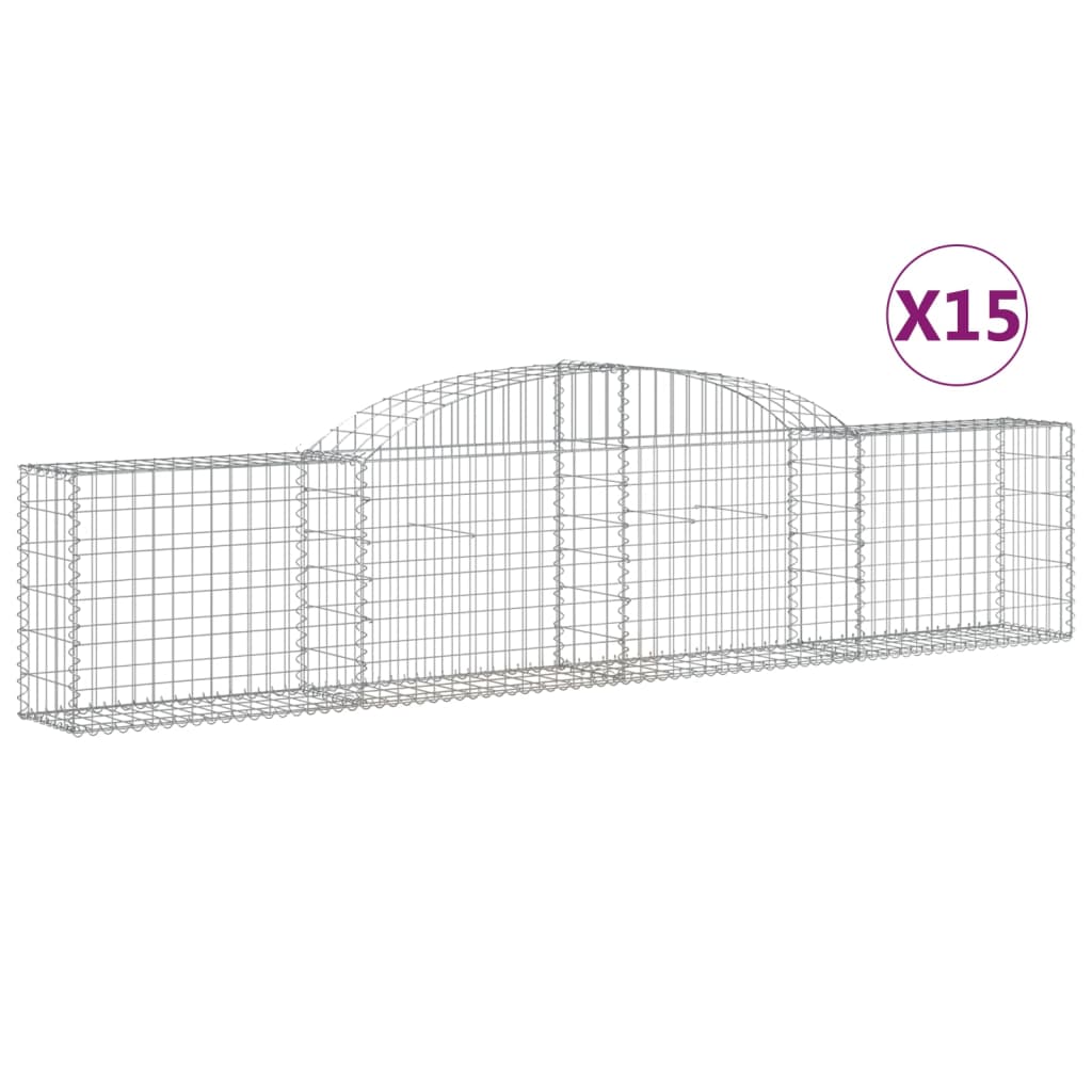 vidaXL Kosze gabionowe, 15 szt., 300x30x60/80 cm, galwanizowane żelazo