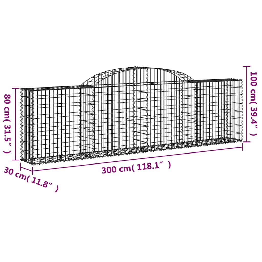vidaXL Kosze gabionowe, 5 szt., 300x30x80/100 cm, galwanizowane żelazo