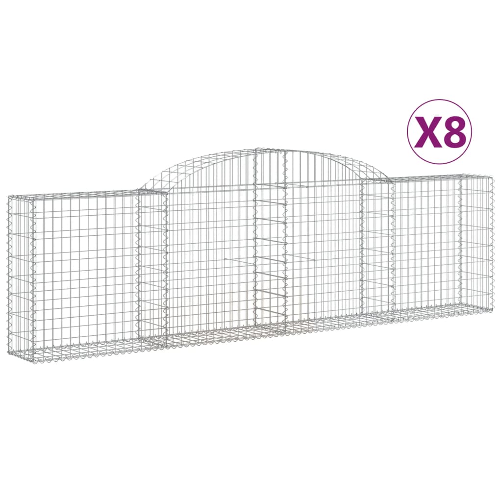 vidaXL Kosze gabionowe, 8 szt., 300x30x80/100 cm, galwanizowane żelazo