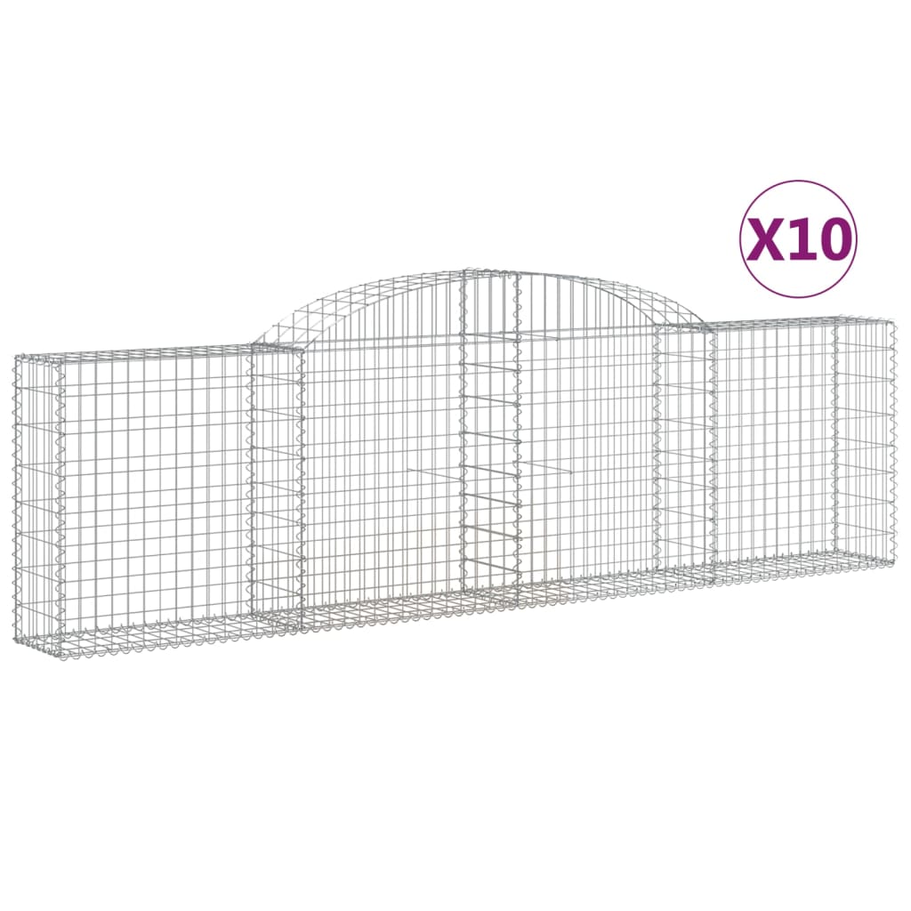 vidaXL Kosze gabionowe, 10 szt, 300x30x80/100 cm, galwanizowane żelazo