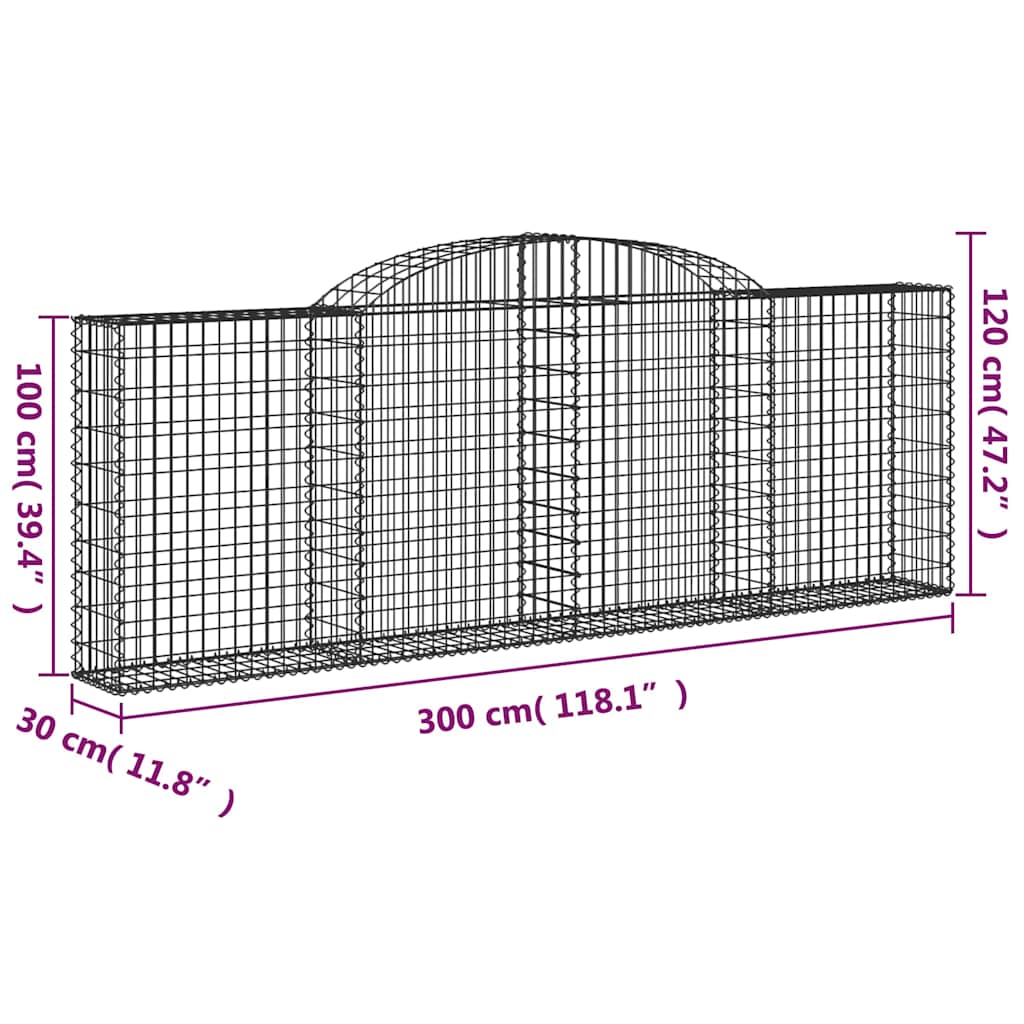 vidaXL Kosze gabionowe, 8 szt, 300x30x100/120 cm, galwanizowane żelazo