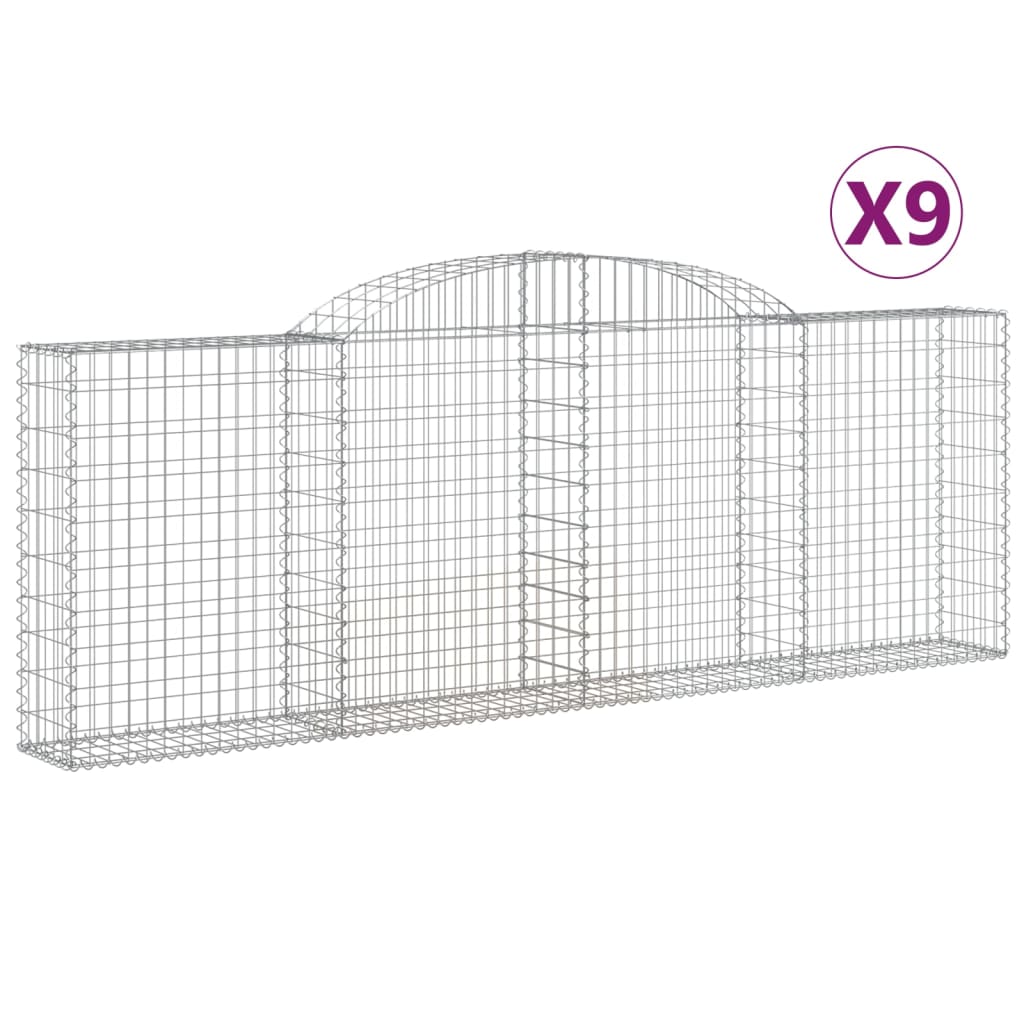 vidaXL Kosze gabionowe, 9 szt, 300x30x100/120 cm, galwanizowane żelazo