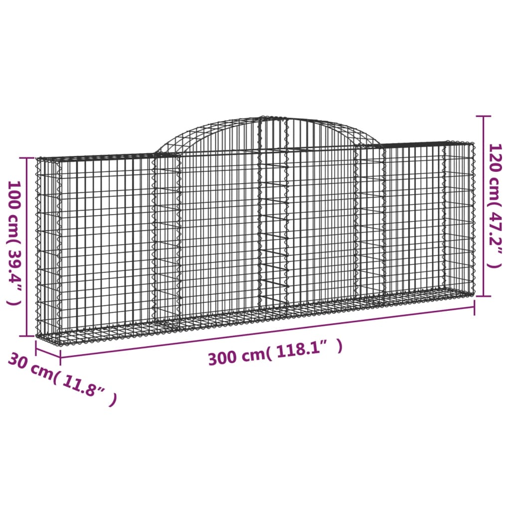 vidaXL Kosze gabionowe, 12 szt, 300x30x100/120cm, galwanizowane żelazo