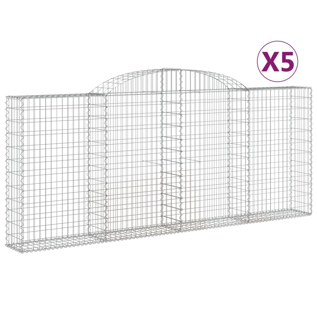 vidaXL Kosze gabionowe, 5 szt, 300x30x120/140 cm, galwanizowane żelazo