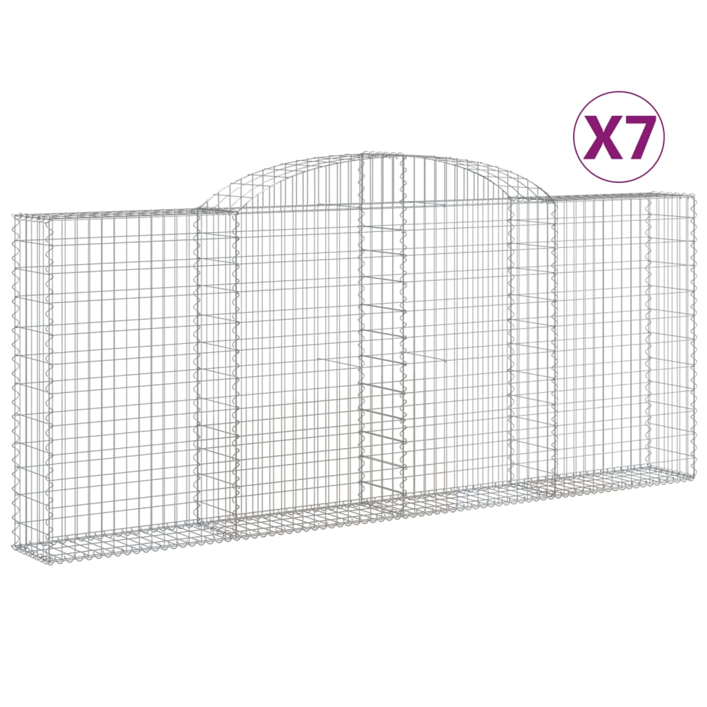 vidaXL Kosze gabionowe, 7 szt, 300x30x120/140 cm, galwanizowane żelazo