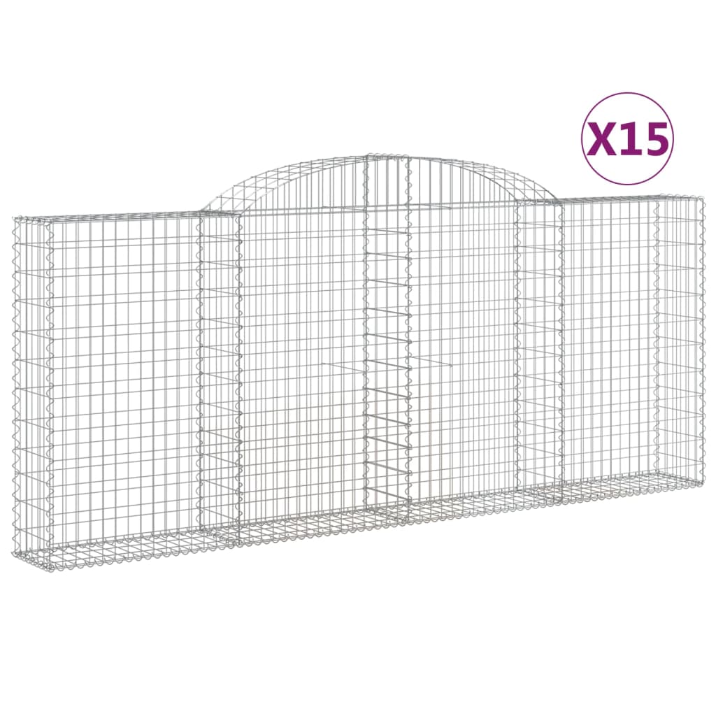 vidaXL Kosze gabionowe, 15 szt, 300x30x120/140cm, galwanizowane żelazo