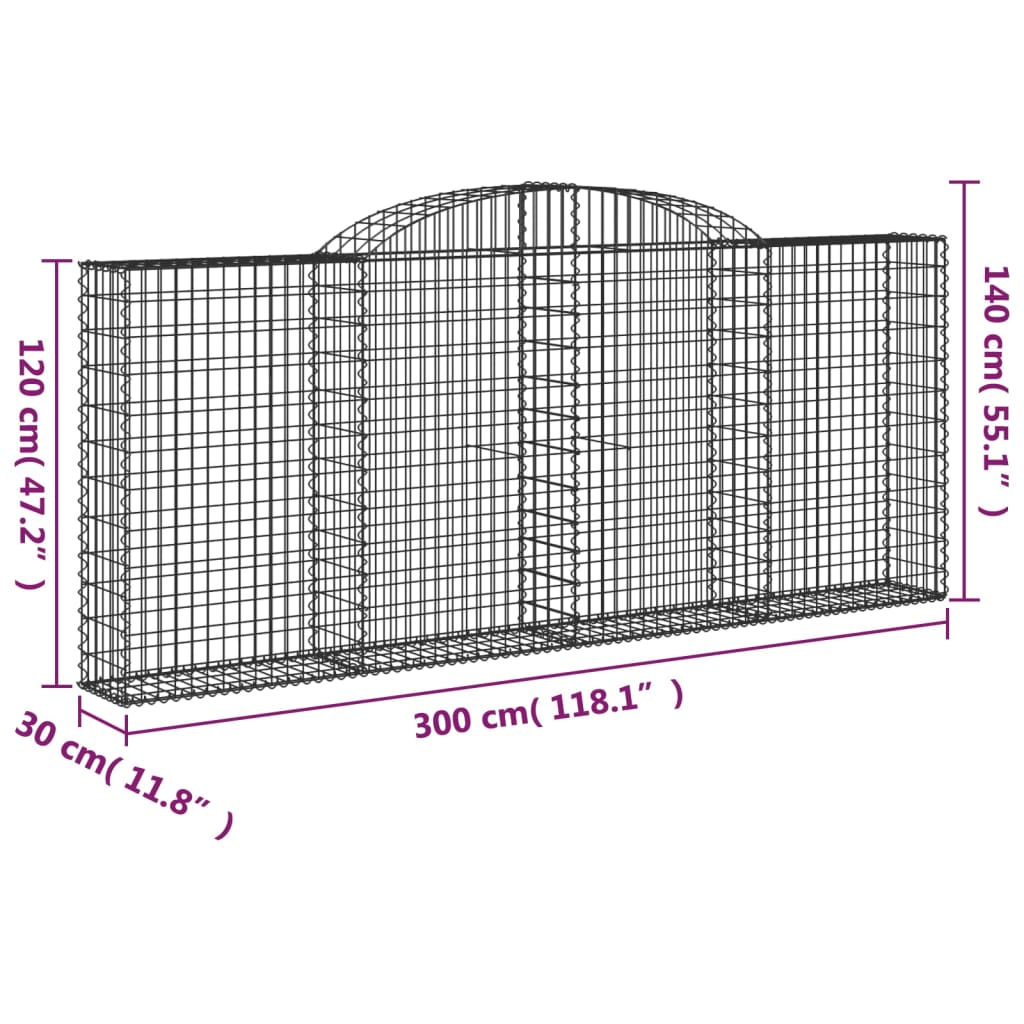 vidaXL Kosze gabionowe, 17 szt, 300x30x120/140cm, galwanizowane żelazo