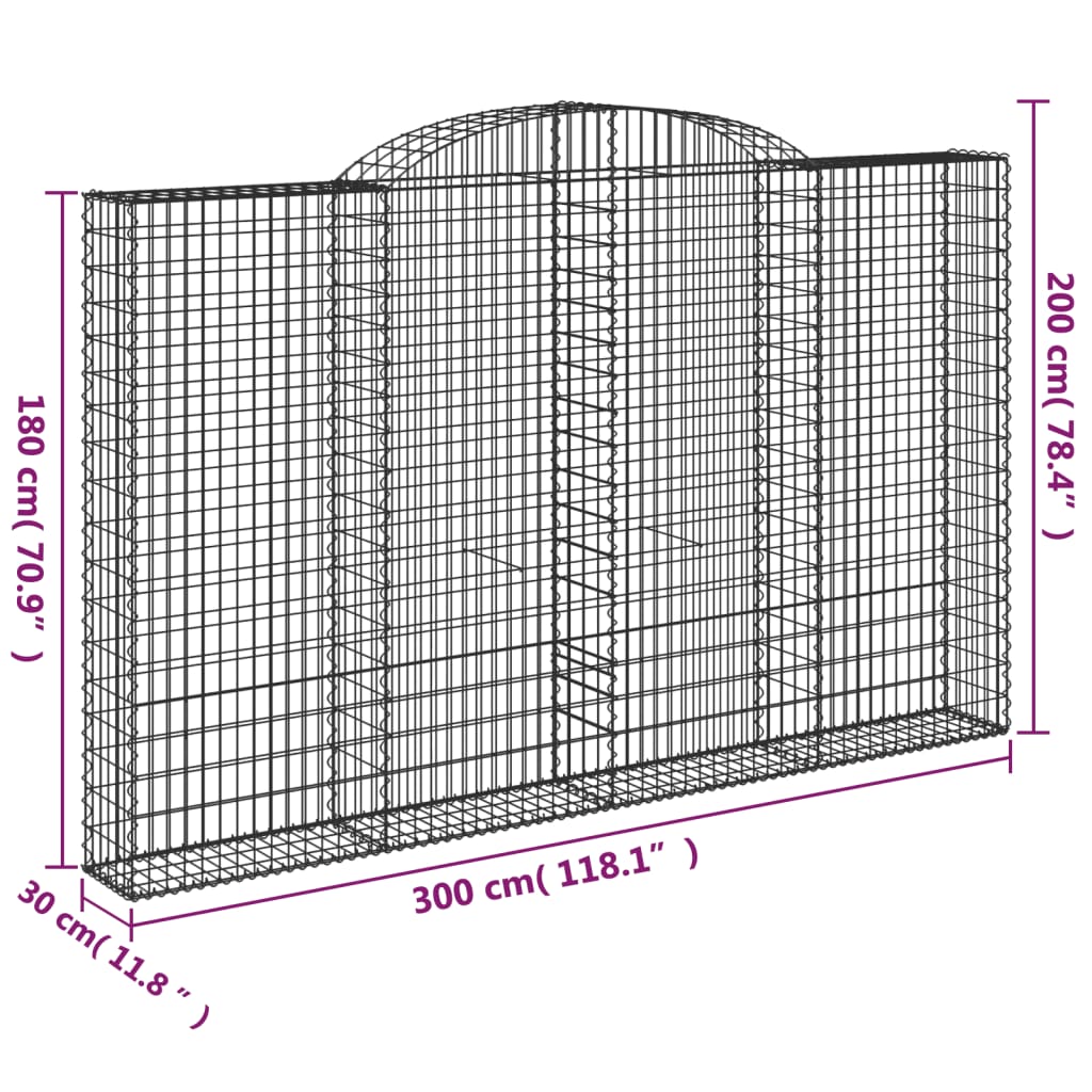 vidaXL Kosze gabionowe, 2 szt, 300x30x180/200 cm, galwanizowane żelazo