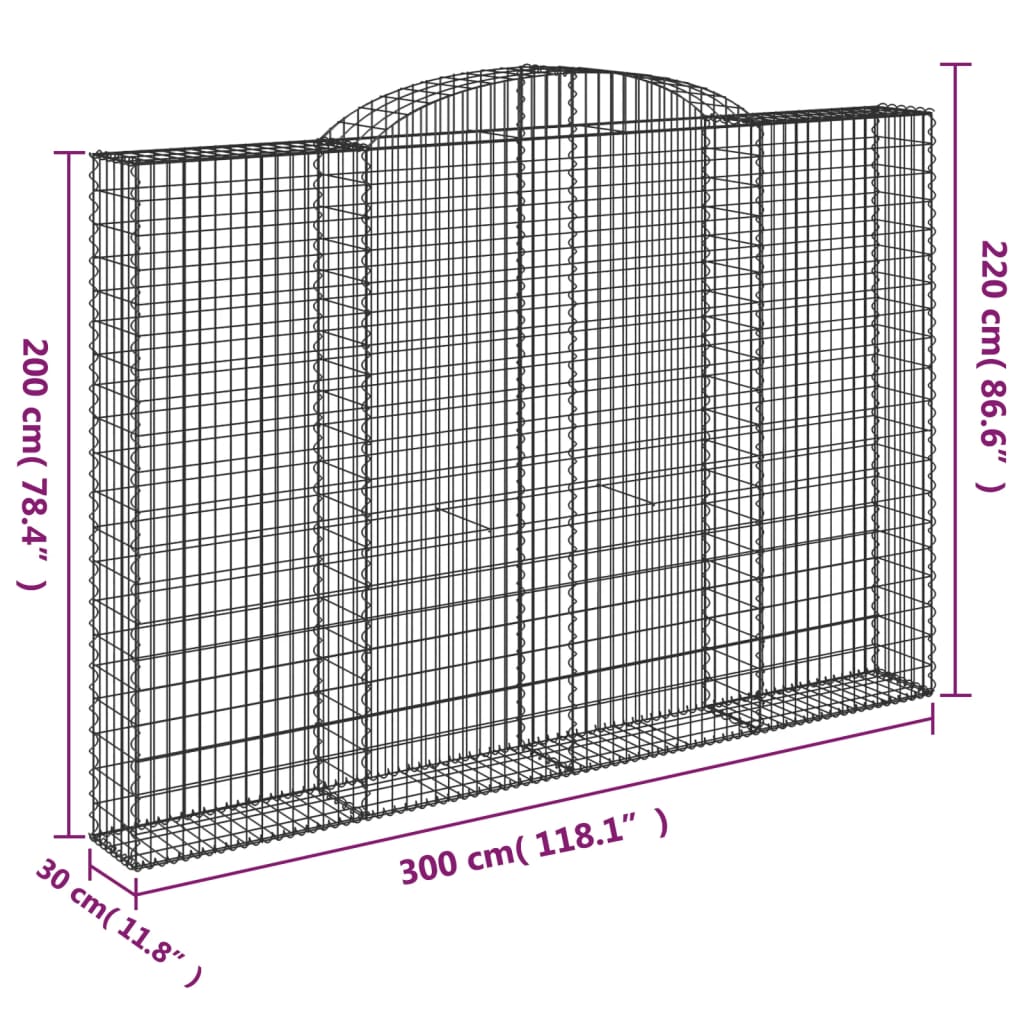 vidaXL Kosze gabionowe, 2 szt, 300x30x200/220 cm, galwanizowane żelazo