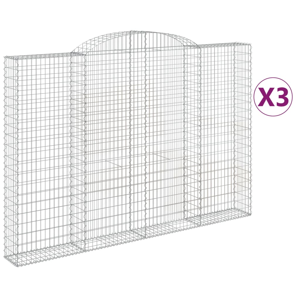 vidaXL Kosze gabionowe, 3 szt, 300x30x200/220 cm, galwanizowane żelaz