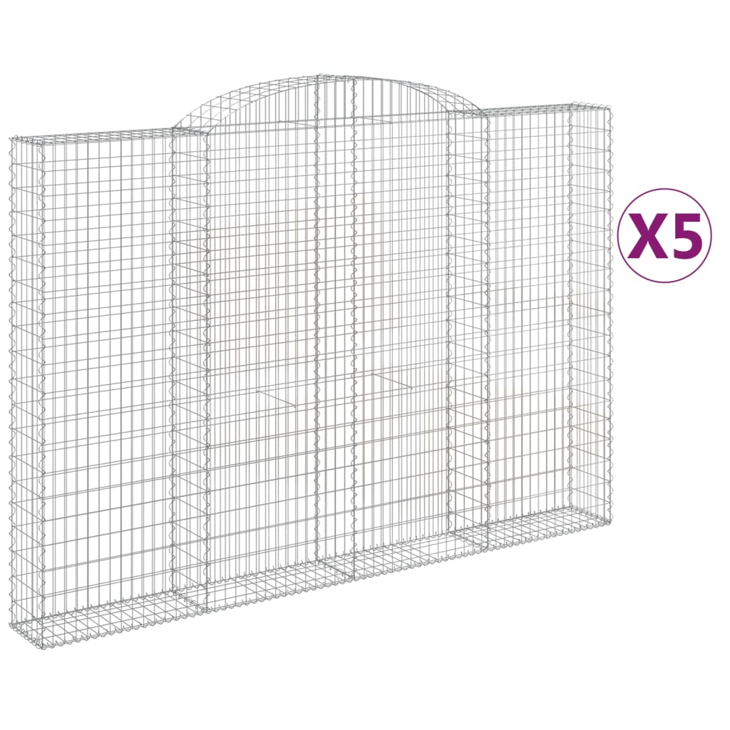 vidaXL Kosze gabionowe, 5 szt, 300x30x200/220 cm, galwanizowane żelazo