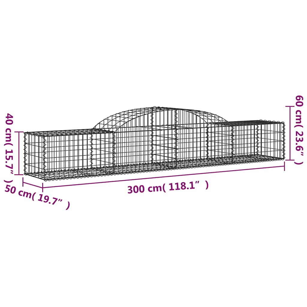 vidaXL Kosze gabionowe, 2 szt, 300x50x40/60 cm, galwanizowane żelazo