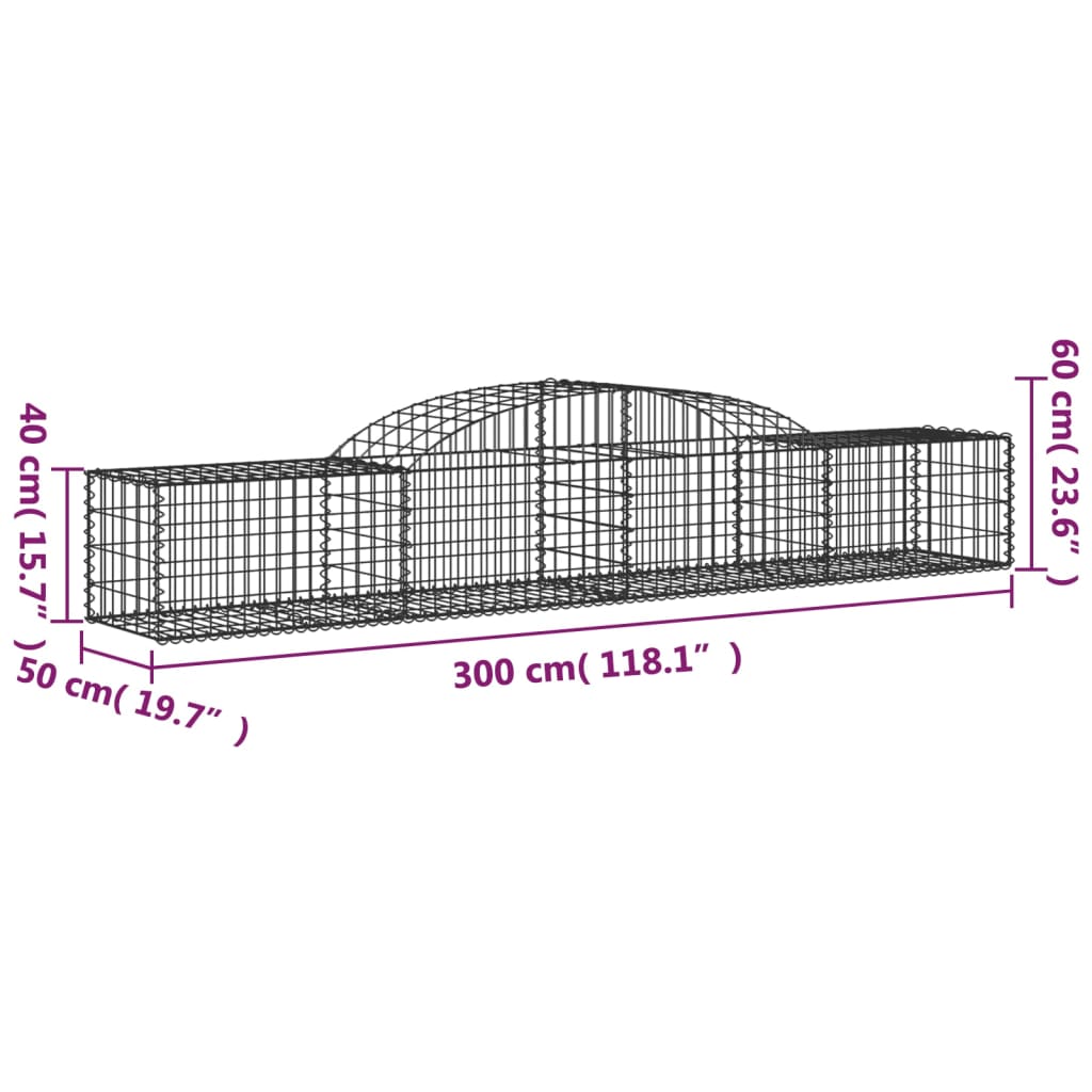 vidaXL Kosze gabionowe, 7 szt, 300x50x40/60 cm, galwanizowane żelazo