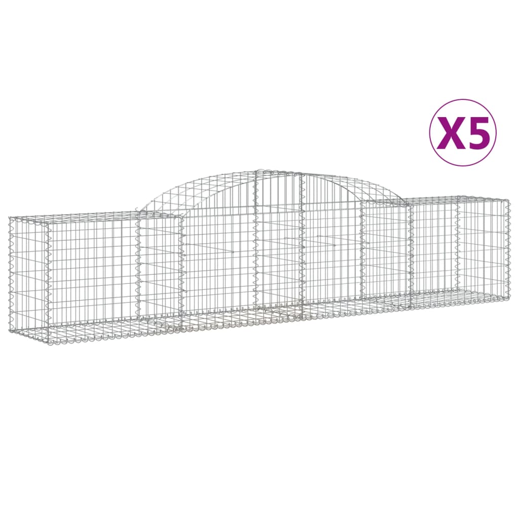 vidaXL Kosze gabionowe, 5 szt., 300x50x60/80 cm, galwanizowane żelazo