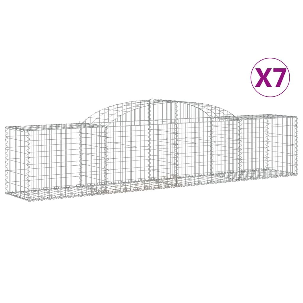 vidaXL Kosze gabionowe, 7 szt., 300x50x60/80 cm, galwanizowane żelazo