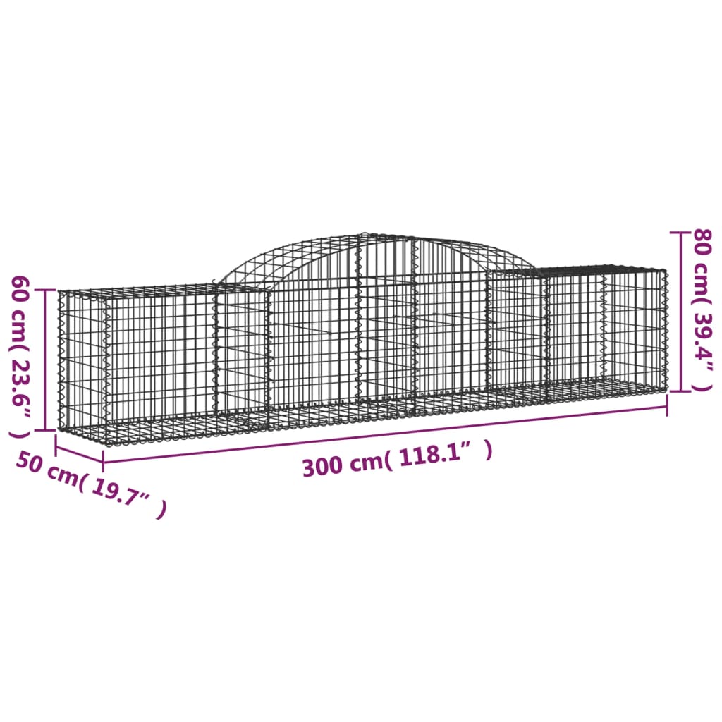 vidaXL Kosze gabionowe, 7 szt., 300x50x60/80 cm, galwanizowane żelazo
