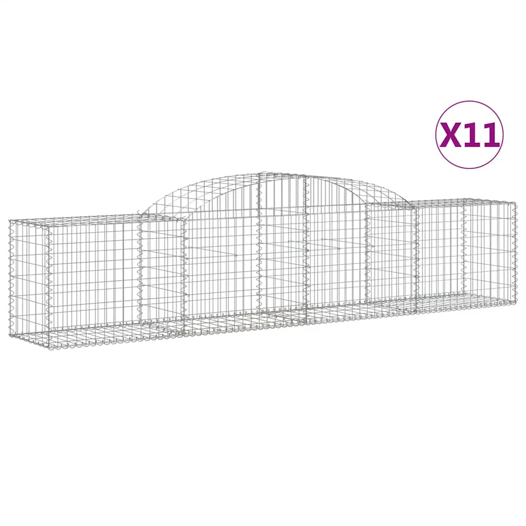 vidaXL Kosze gabionowe, 11 szt., 300x50x60/80 cm, galwanizowane żelazo