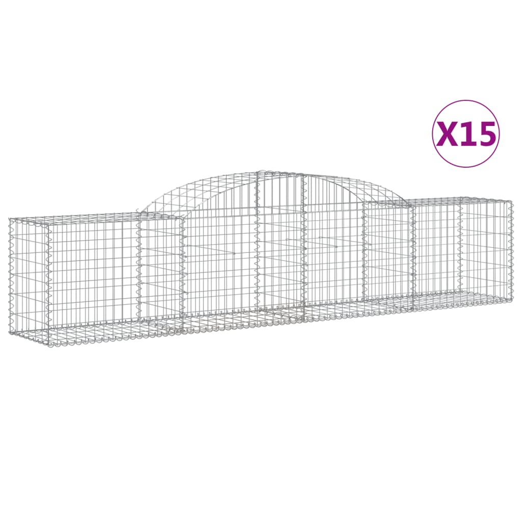 vidaXL Kosze gabionowe, 15 szt., 300x50x60/80 cm, galwanizowane żelazo