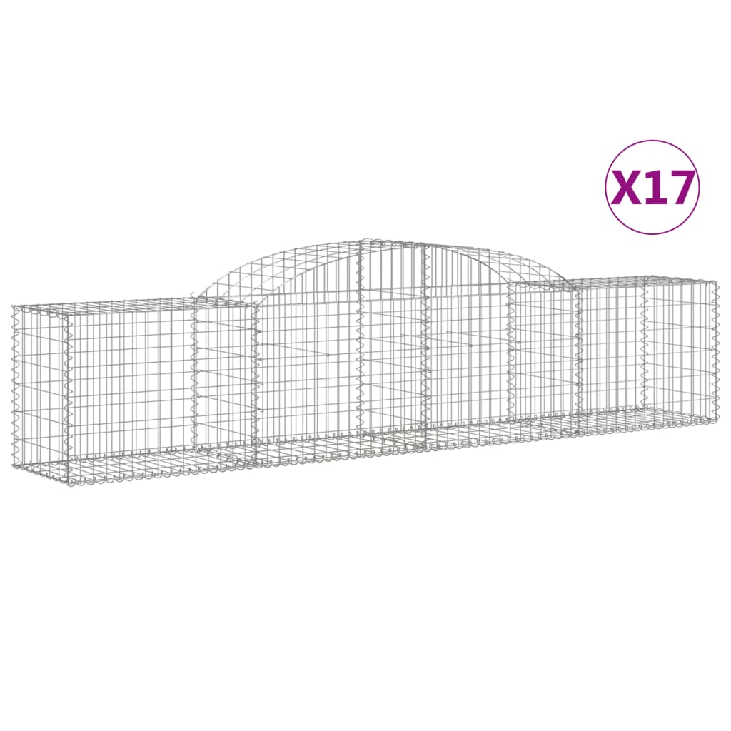 vidaXL Kosze gabionowe, 17 szt., 300x50x60/80 cm, galwanizowane żelazo