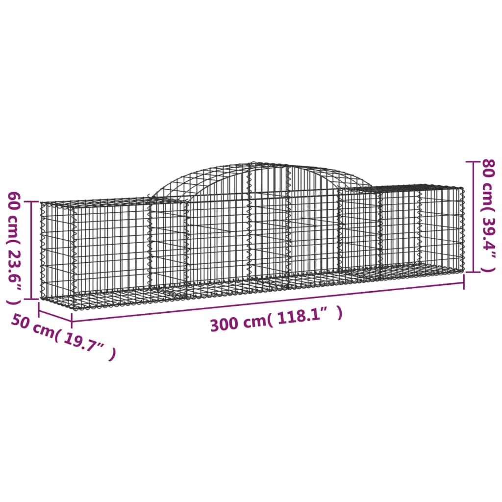 vidaXL Kosze gabionowe, 30 szt., 300x50x60/80 cm, galwanizowane żelazo