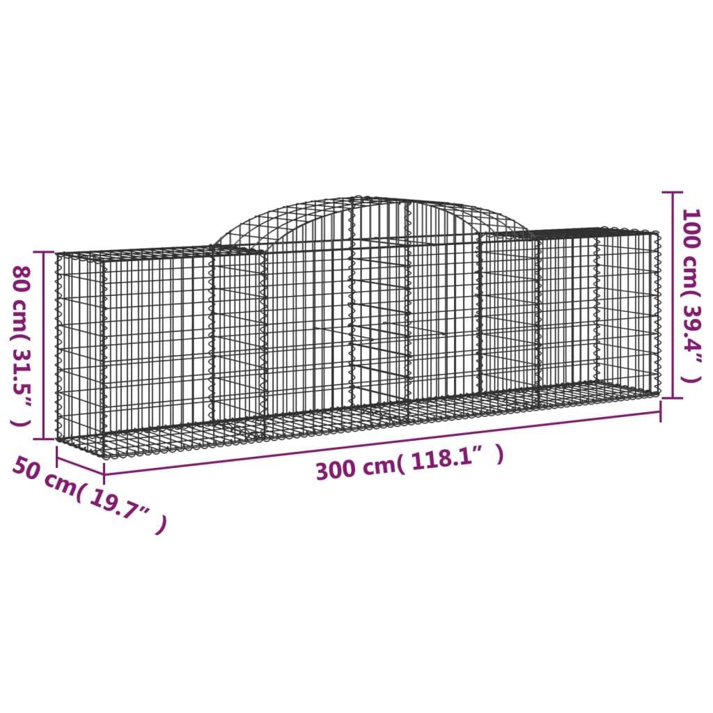 vidaXL Kosze gabionowe, 11 szt, 300x50x80/100 cm, galwanizowane żelazo